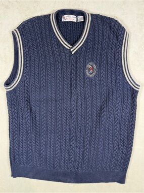 RARE Izod 1999 U.S. Open Pinehurst Men’s Navy Cable-Knit V-Neck Vest with Logo